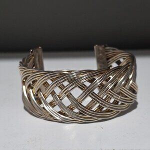 Vintage Silver Plated Woven Cuff Bracelet